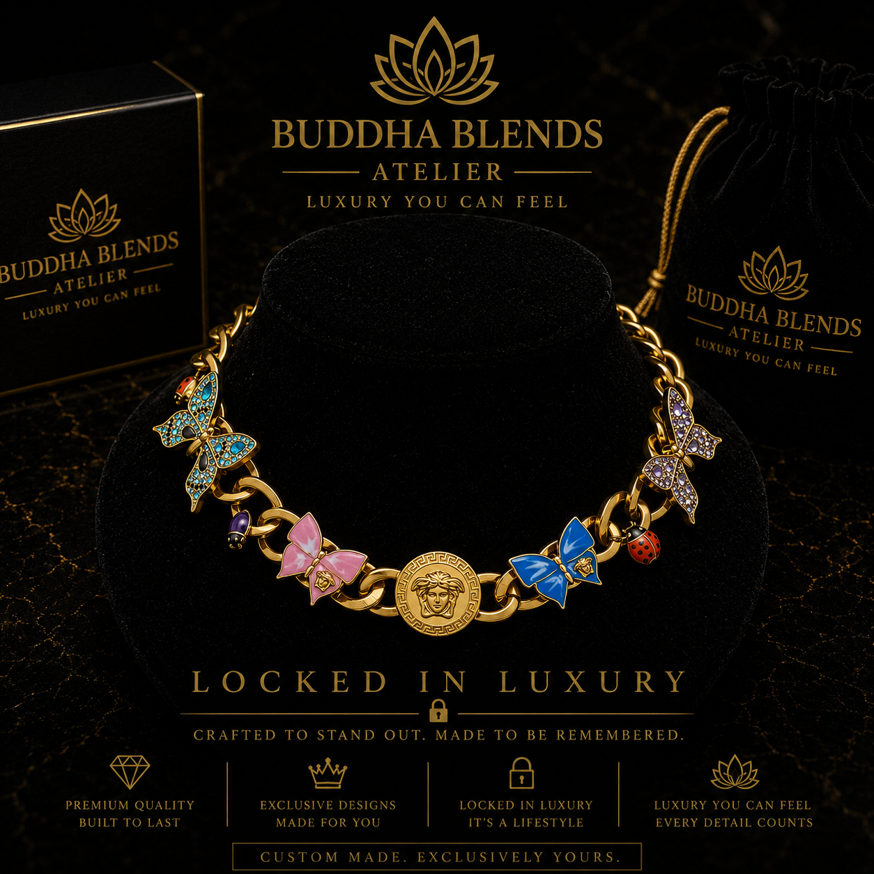 Buddha Blends Atelier “Locked In Luxury” Butterfly Charm Necklace