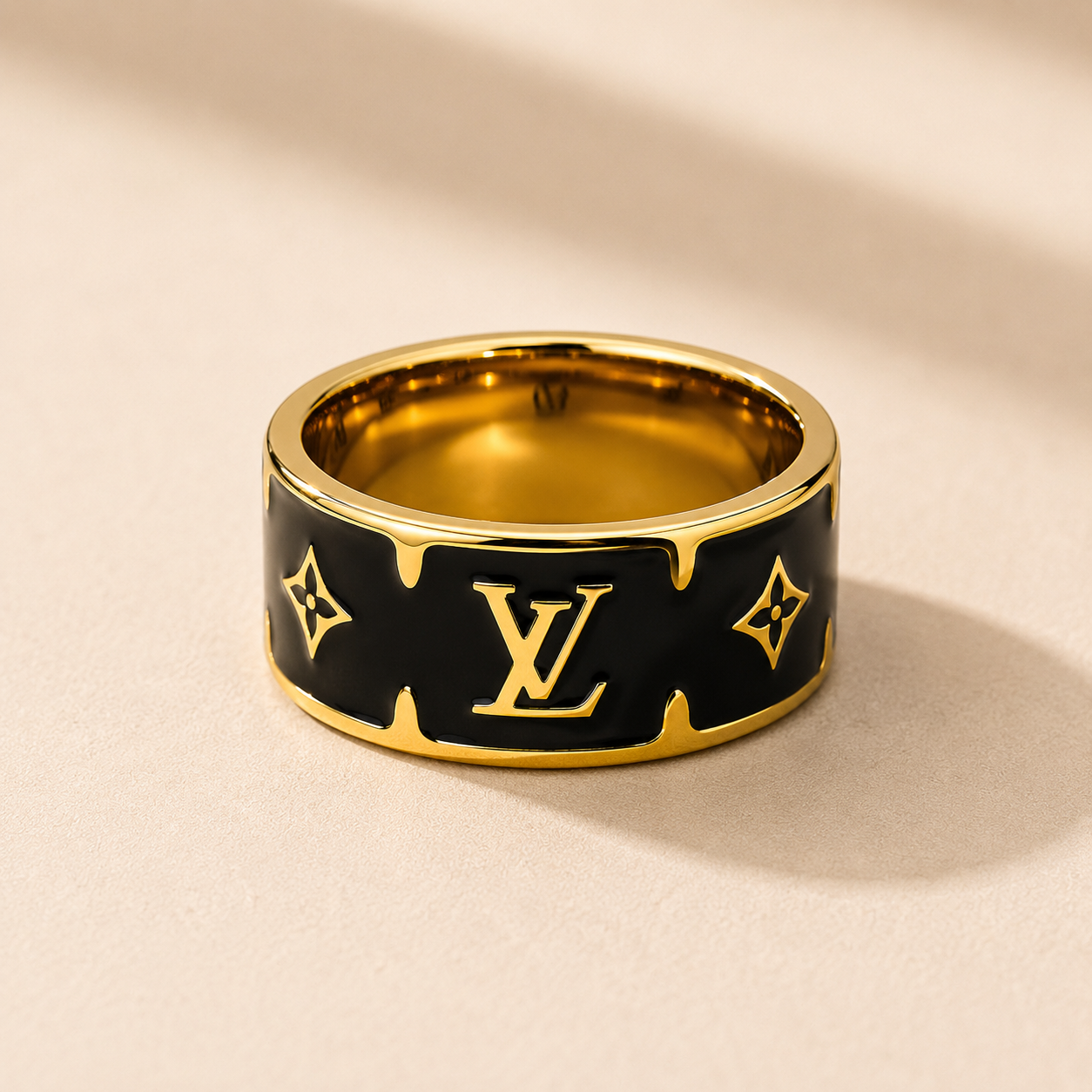 Noir Gold Monogram Statement Ring