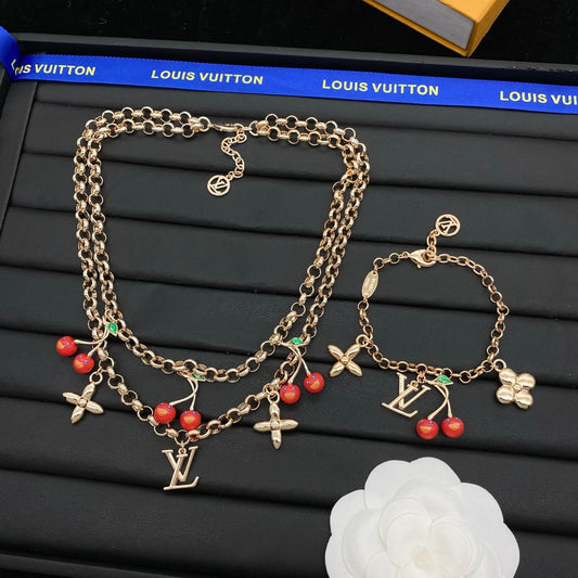 Rouge Blossom Charm Necklace & Bracelet Set